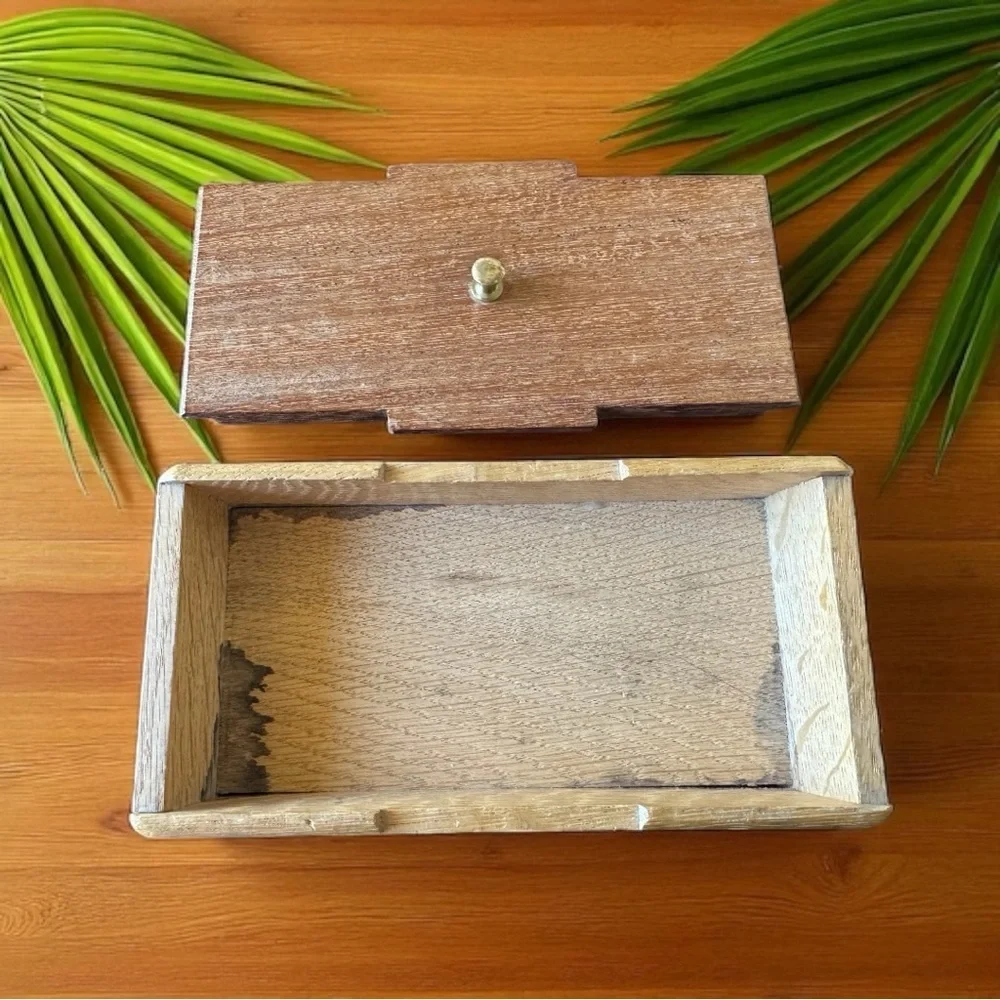 Handcrafted Wooden Trinket Box with Brass Knob – Artist Marked